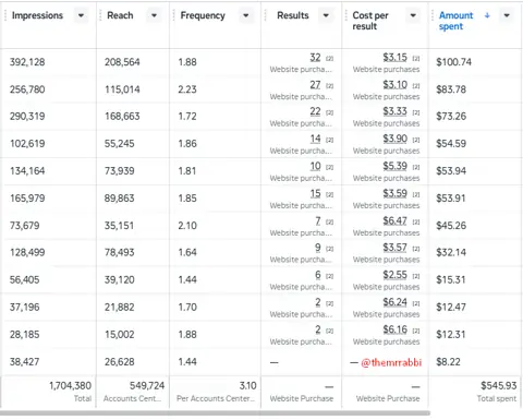 Meta Ads result screenshot
