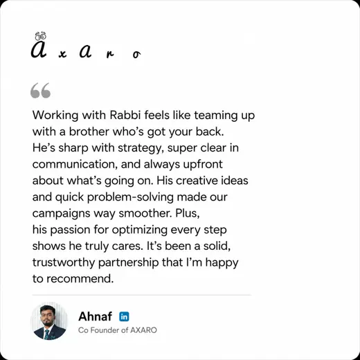 Client review by Ahnaf, Co-Founder, AXARO
