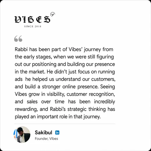 Client review by Sakibul, Founder, Vibes
